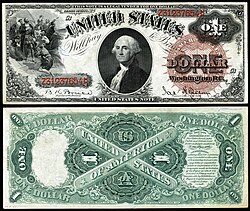 Obverse and reverse of a one-dollar United States Note