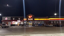 Love's Travel Stop + Arby's in Polk City, Florida, US, at night on 19 December 2021.jpg